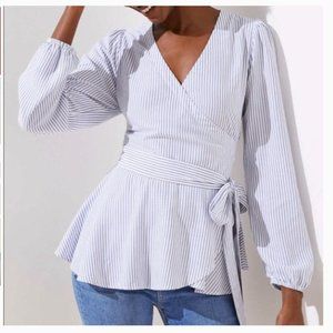 Loft - Blue Stripe Wrap Top